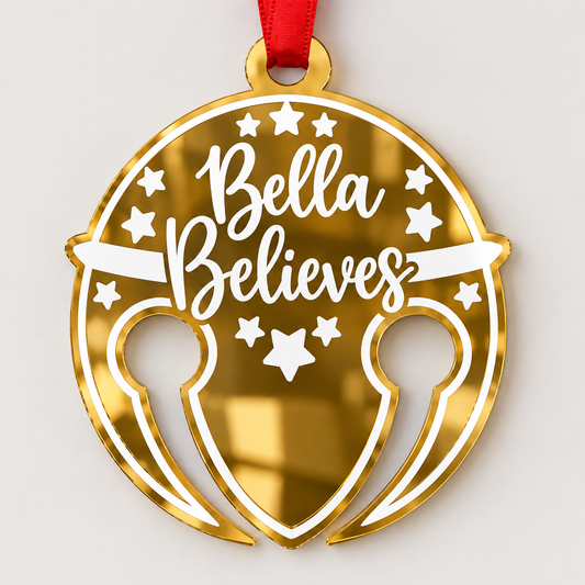 Gold ‘believes’ bell acrylic bauble
