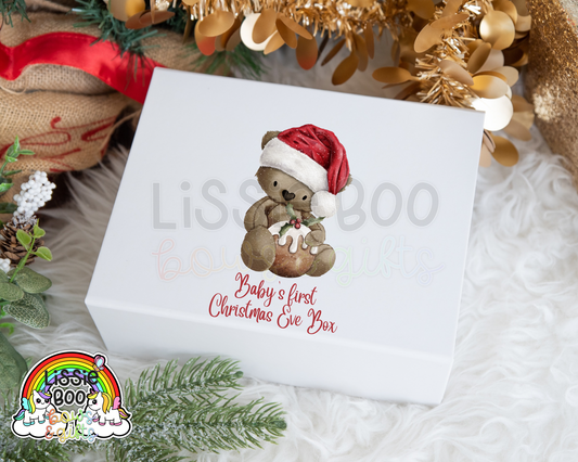 Christmas Pudding Bear Personalised Baby’s first Christmas Eve Box
