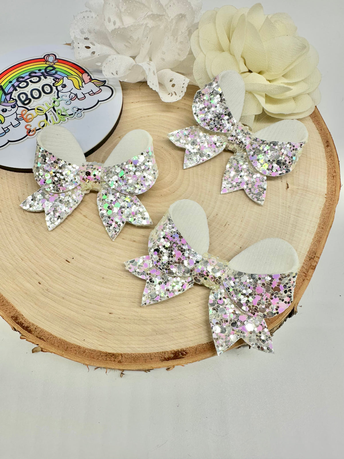 Pink sparkle winter 2.5” fancy hair bow