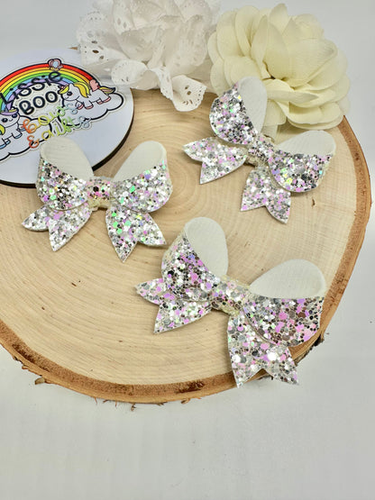 Pink sparkle winter 2.5” fancy hair bow