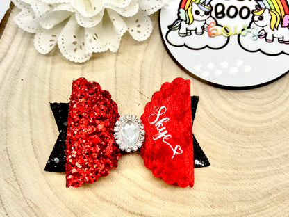 3” velvet and glitter personalised hair bow