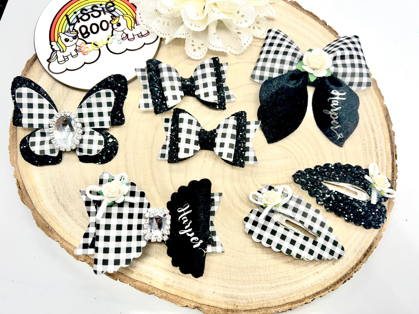 Velvet and Gingham school hair bow set - can also be purchased individually