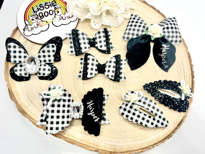 Velvet and Gingham school hair bow set - can also be purchased individually