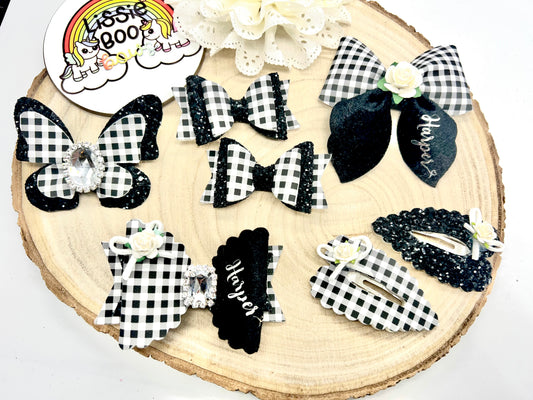 Velvet and Gingham school hair bow set - can also be purchased individually