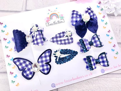 Velvet and Gingham school hair bow set - can also be purchased individually
