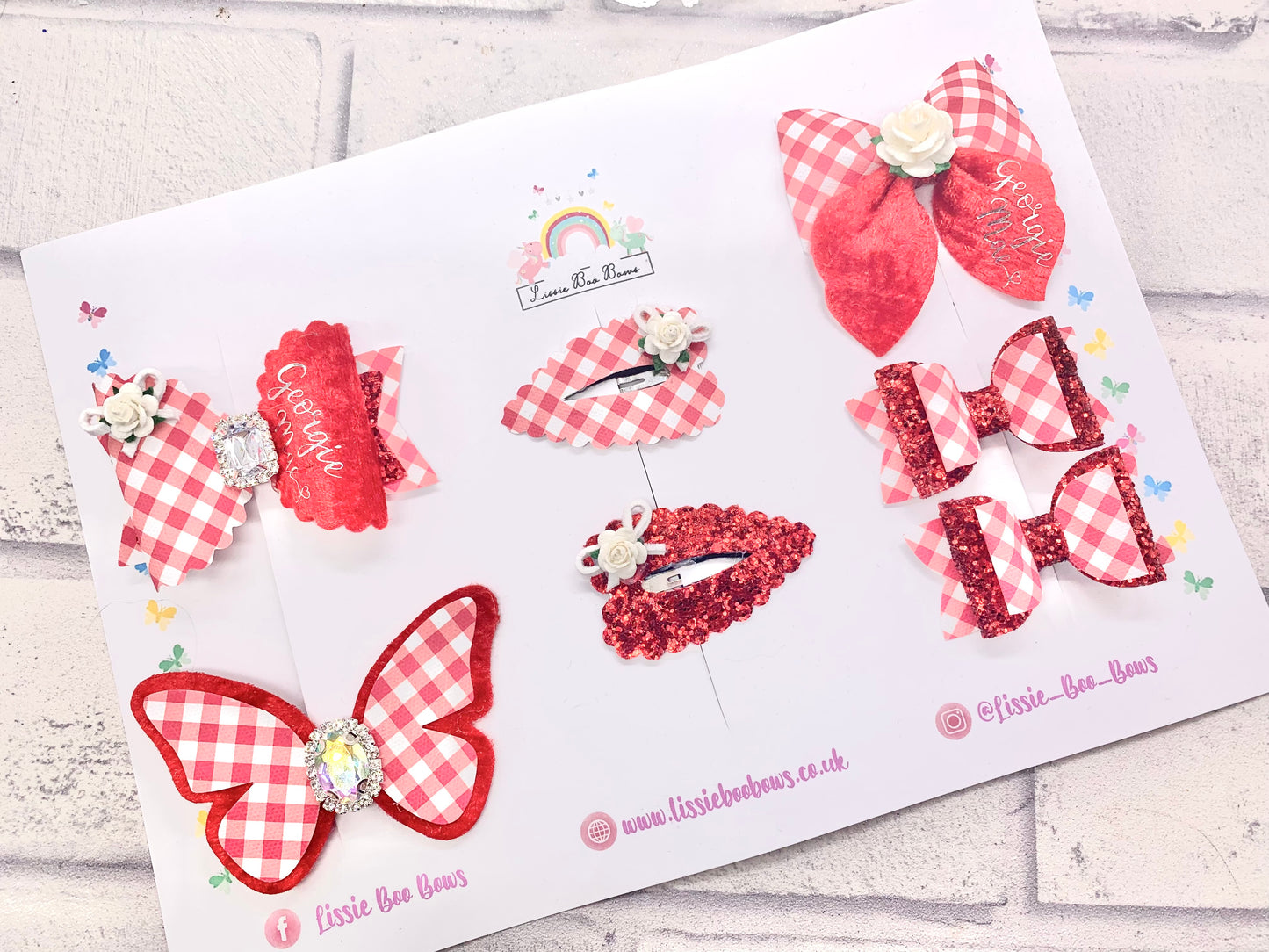 Velvet and Gingham school hair bow set - can also be purchased individually