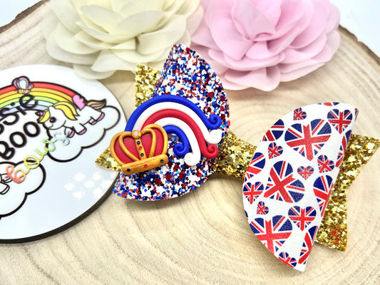 Union Jack coronation hair bow 4”