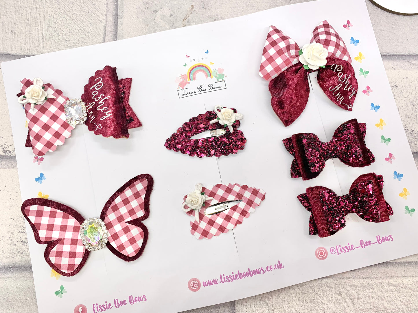 Velvet and Gingham school hair bow set - can also be purchased individually