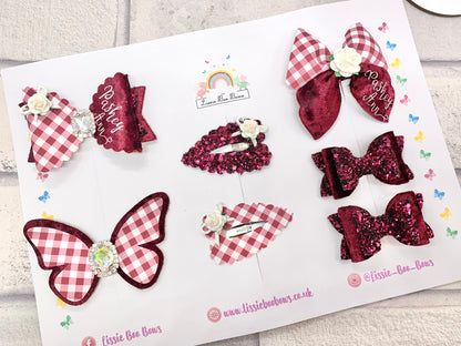 Velvet and Gingham school hair bow set - can also be purchased individually