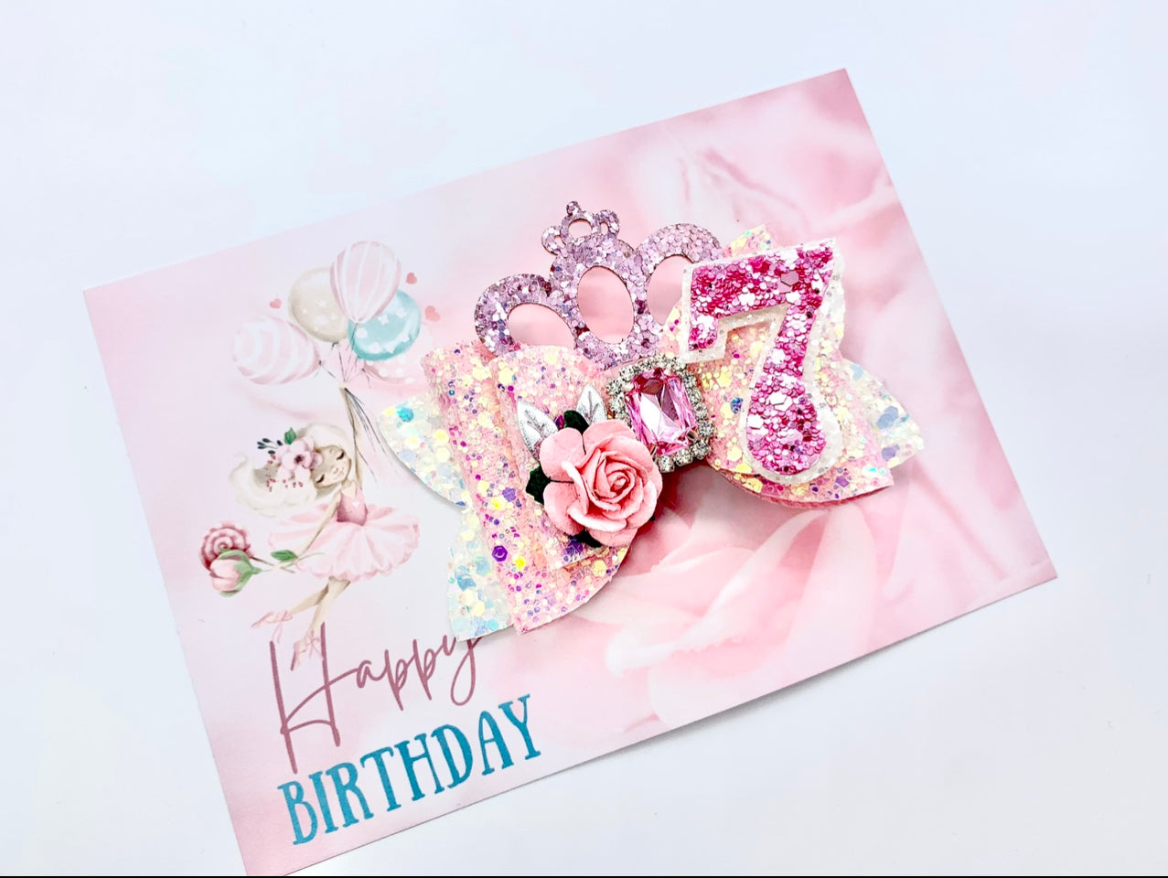 3.5” Pink luxury glitter birthday hair bow