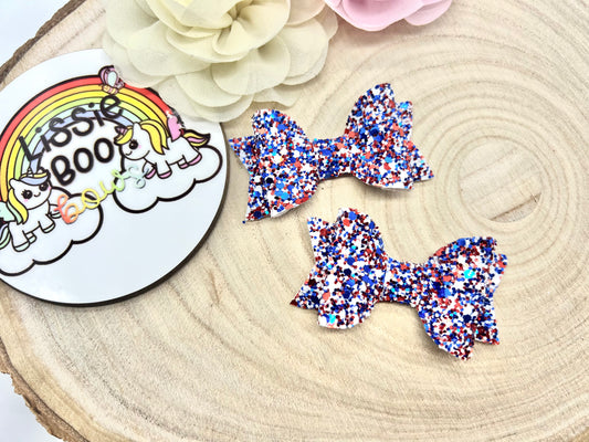 Union Jack glitter Piggytail bows 2.5”