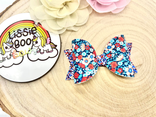 Royal floral hair bow 3.5”