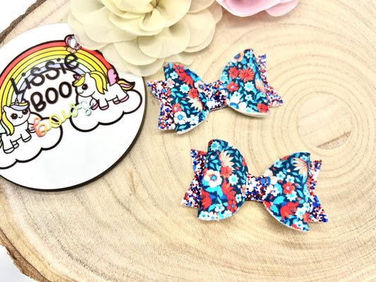 Royal Floral Piggytail bows 2.5”