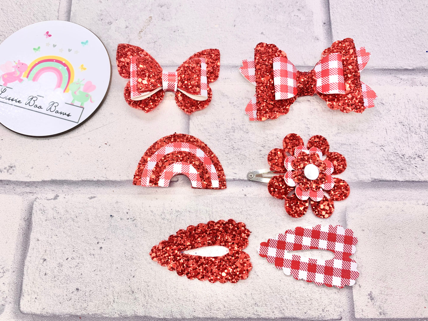 Gingham and glitter school hair accessory set