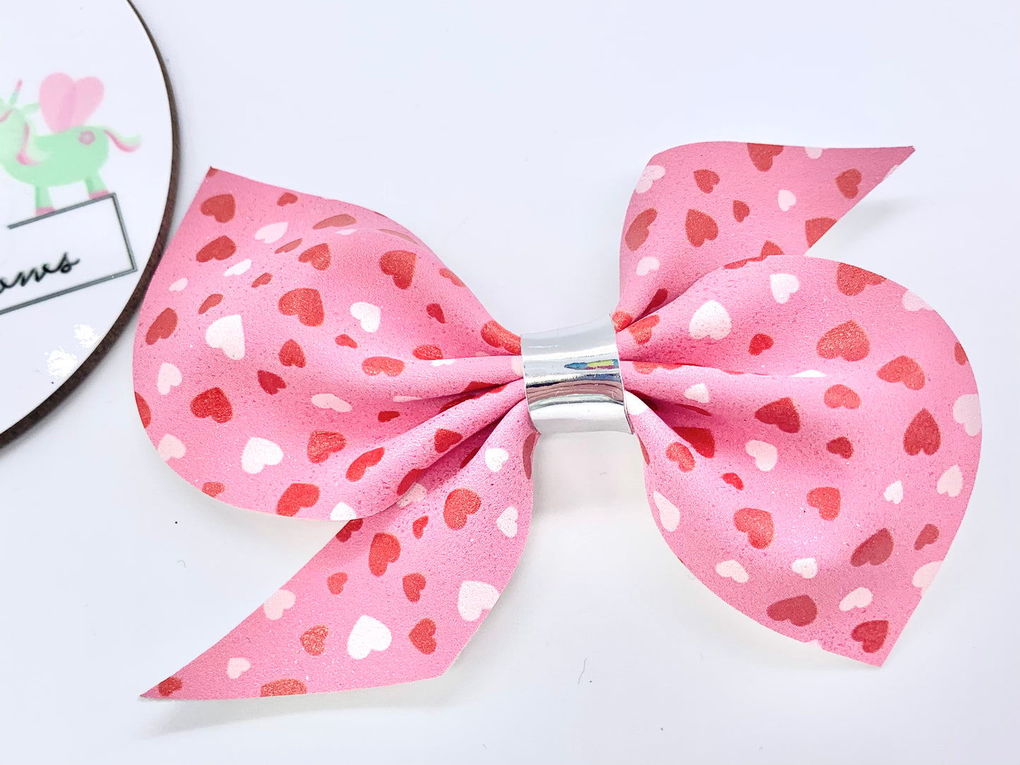 Love hearts suede scrunchi hair bow