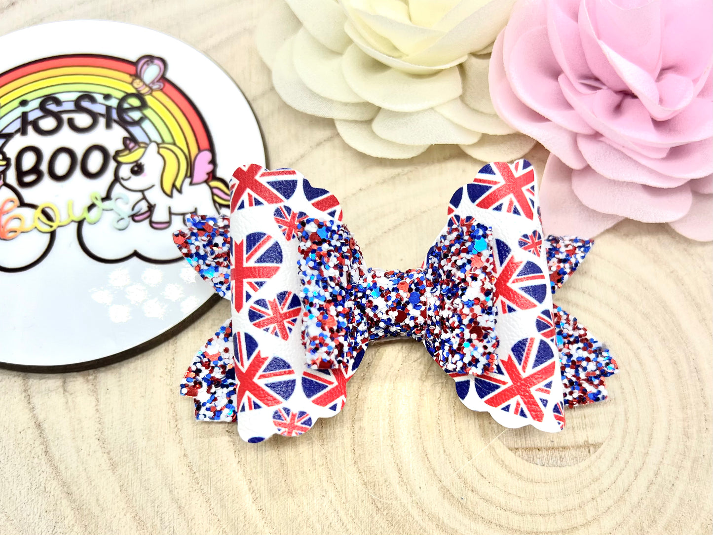 Union Jack hair bow 3.5”