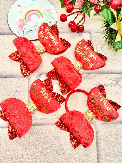 Red velvet believe hair bow 4”