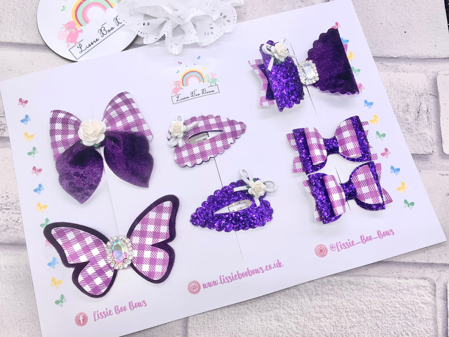 Velvet and Gingham school hair bow set - can also be purchased individually