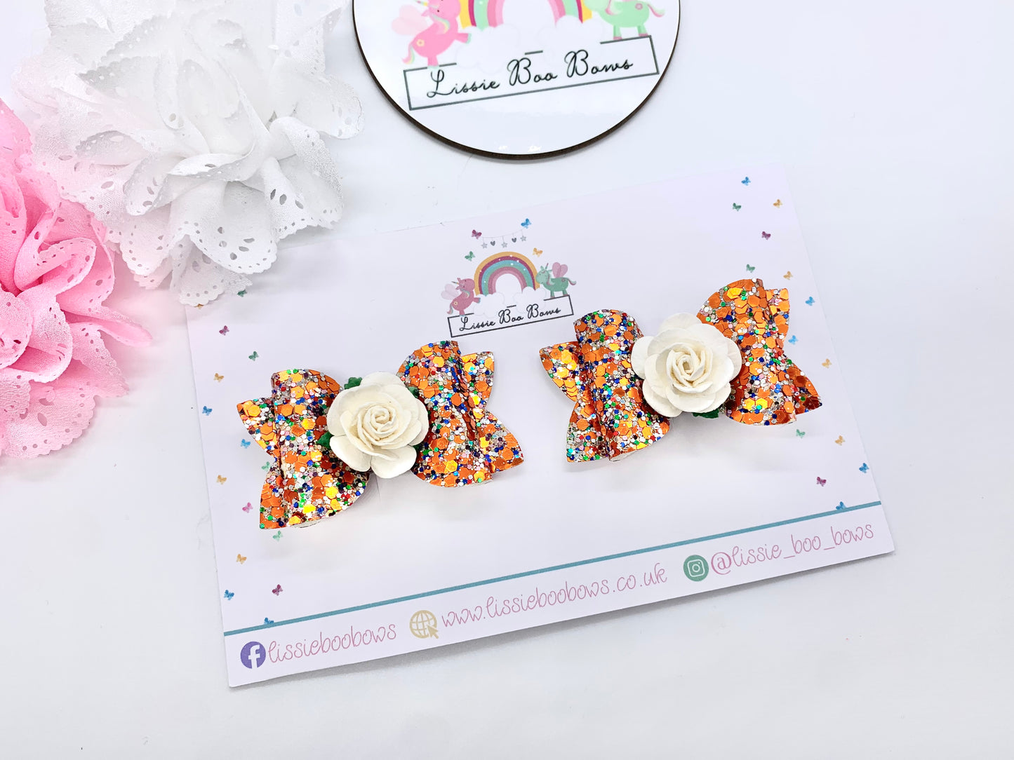 Spiced autumn orange floral piggytail set