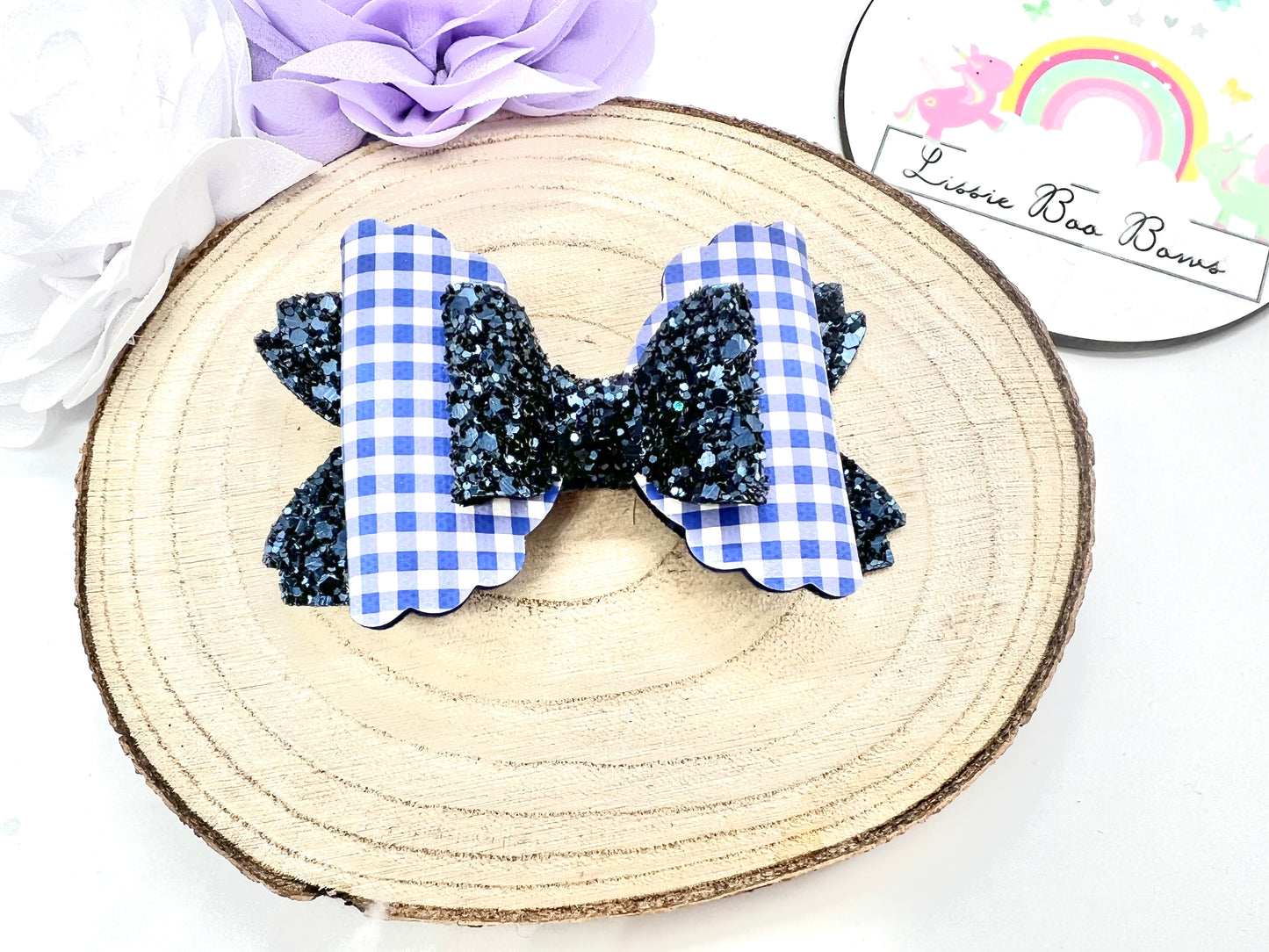 School gingham hair bow 3.5”