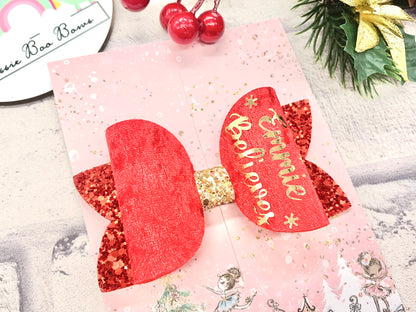 Red velvet believe hair bow 4”