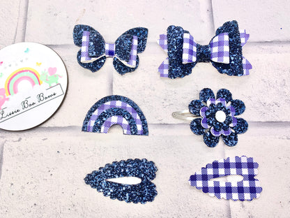 Gingham and glitter school hair accessory set