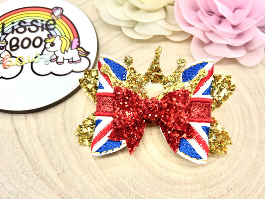 Union Jack embroidered hair bow 3.5”