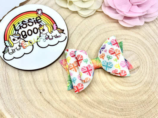 Rainbow Union Jack hair bow 3.5”