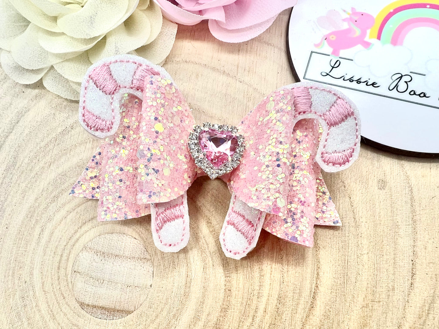 3.5” Candy cane feltie hair bow (red and pink available)