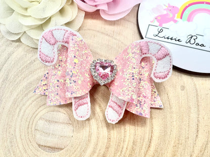 3.5” Candy cane feltie hair bow (red and pink available)