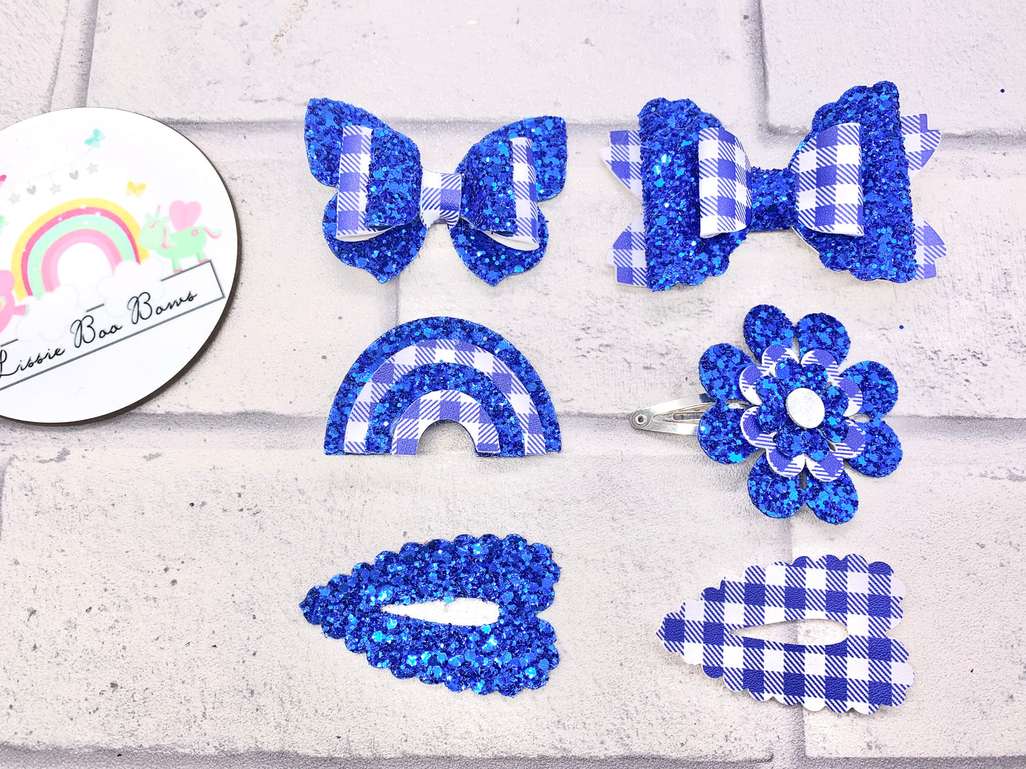 Gingham and glitter school hair accessory set