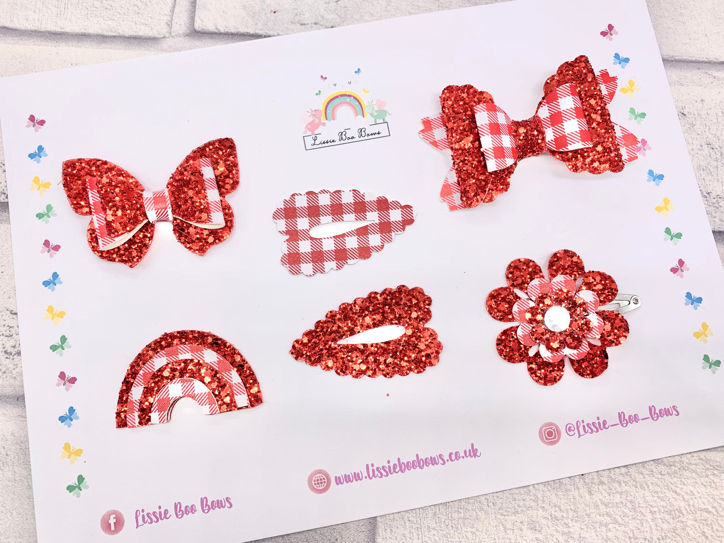 Gingham and glitter school hair accessory set