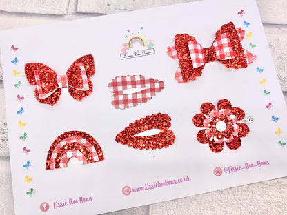 Gingham and glitter school hair accessory set