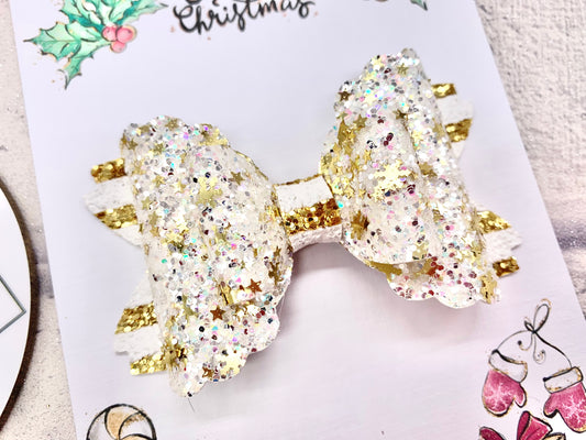 Gold snow flurry hair bow 3.5”