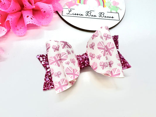 Union Jack hair bow - multiple colour options available 3”