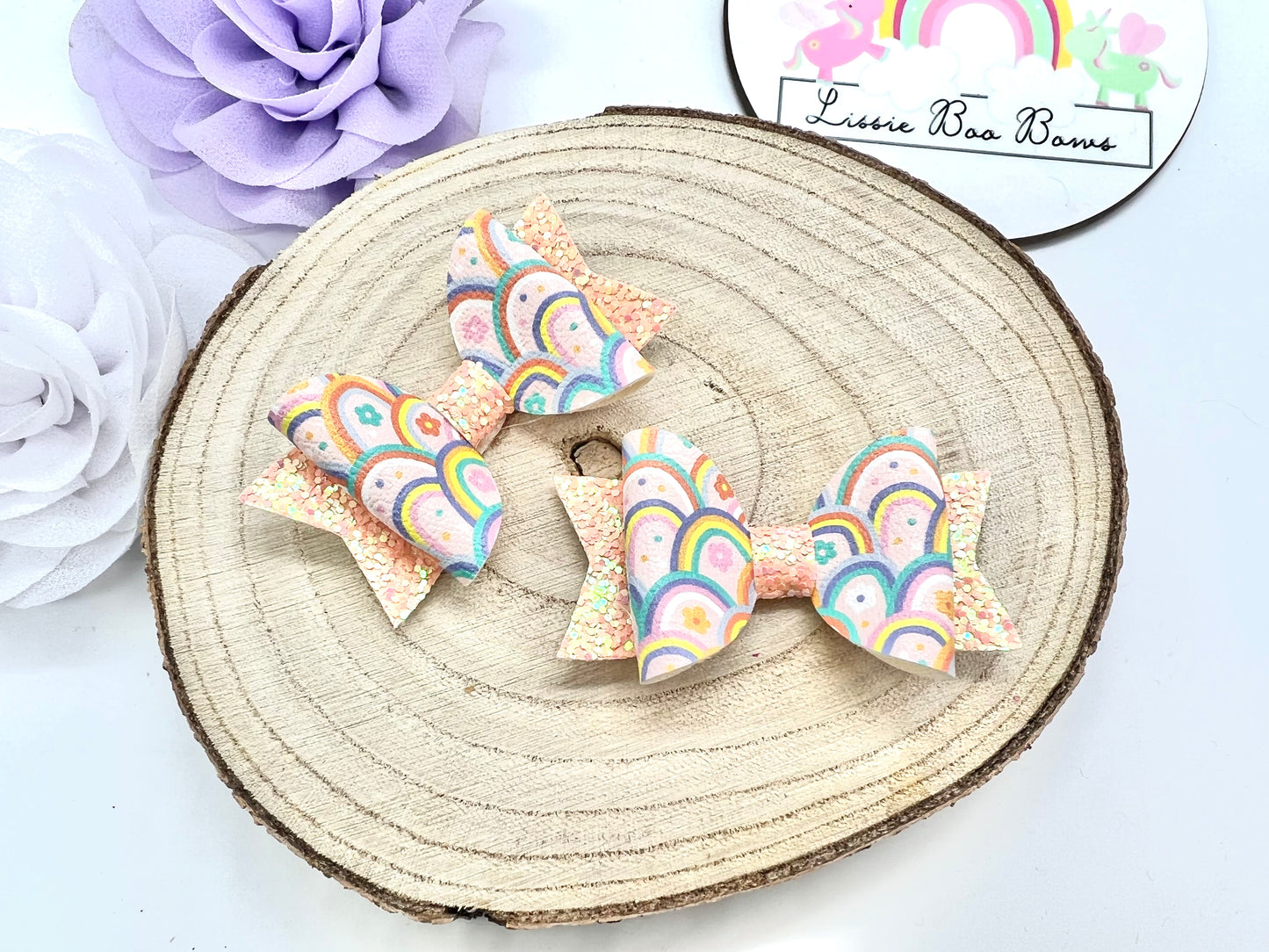 2.5” Peachy rainbows piggytail bows
