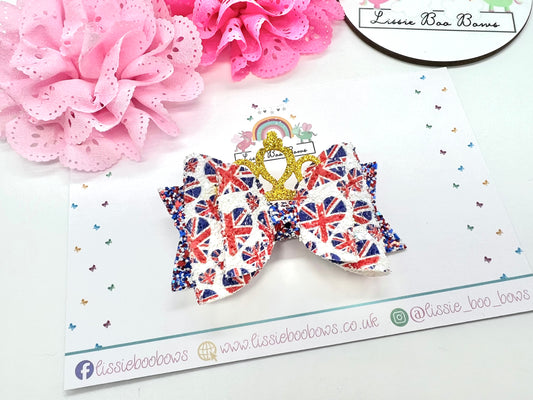3” Union Jack glitter hair bow