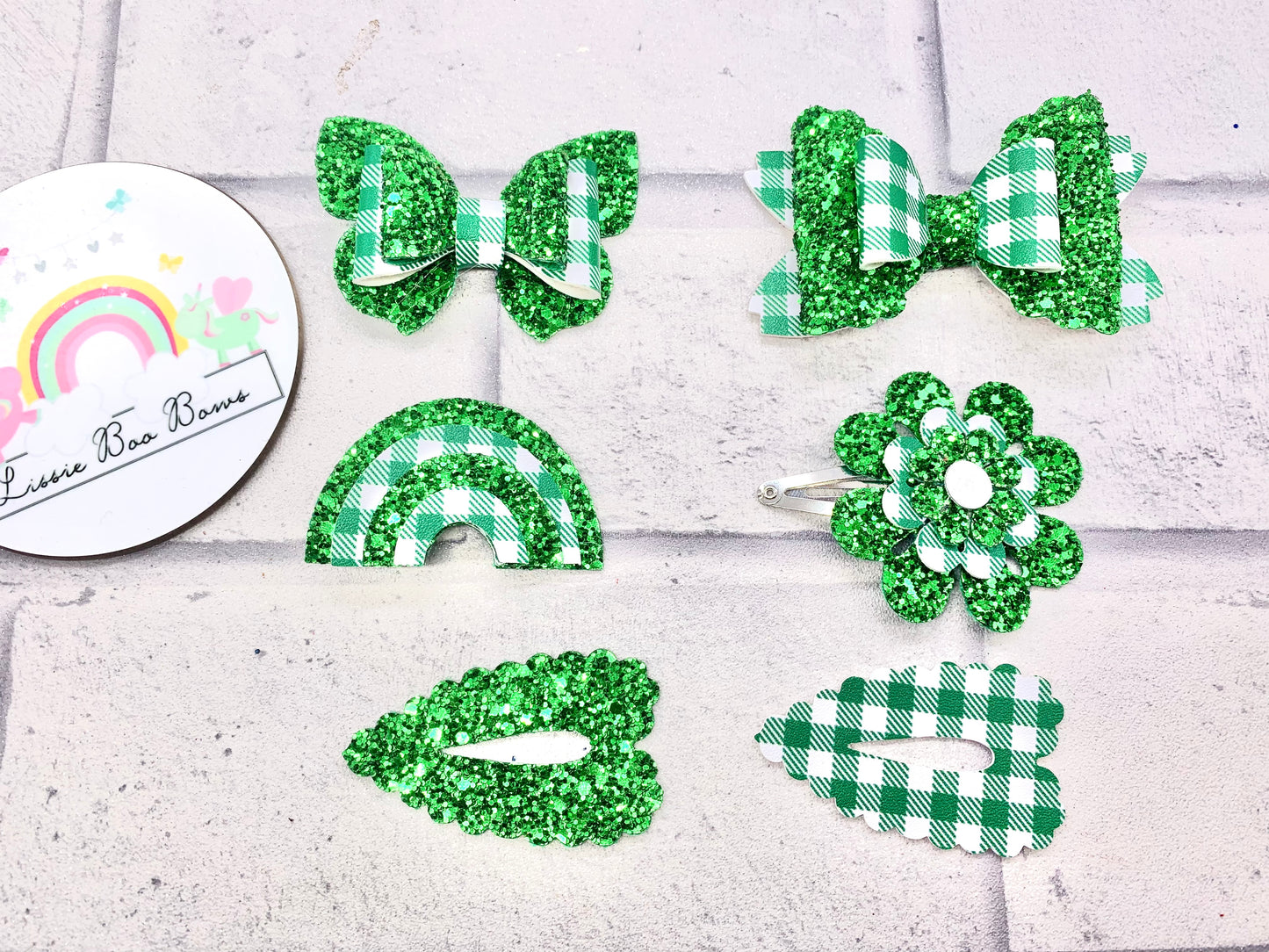 Gingham and glitter school hair accessory set