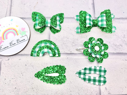 Gingham and glitter school hair accessory set