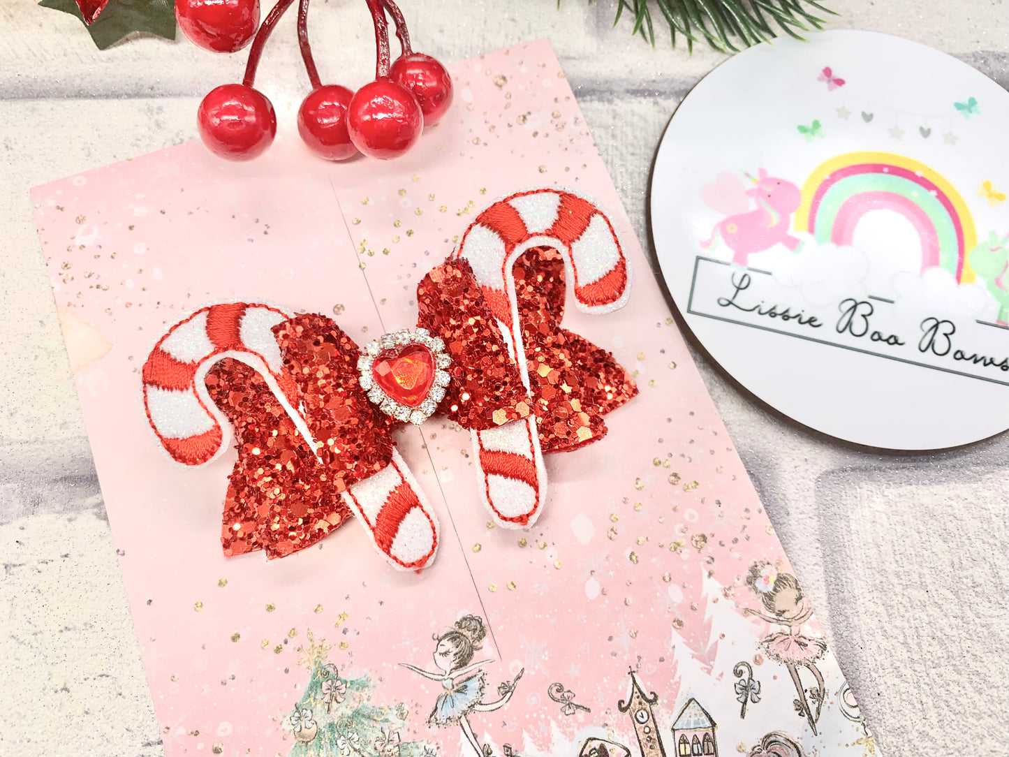 3.5” Candy cane feltie hair bow (red and pink available)