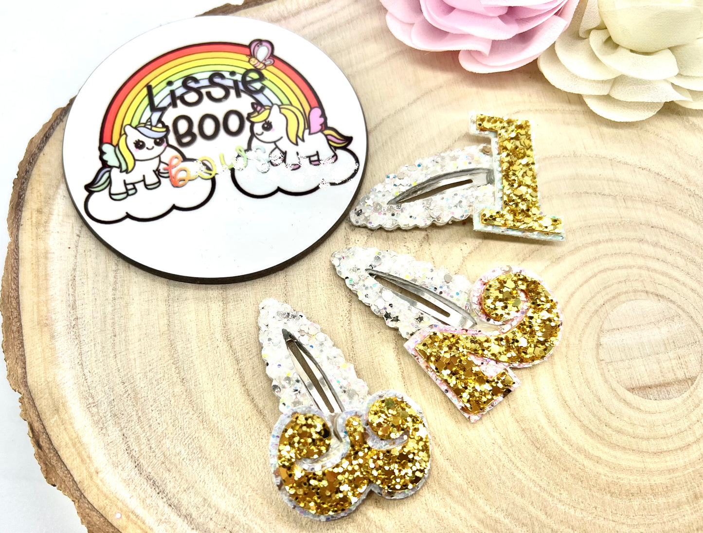 Gold Birthday number hair clip - one supplied