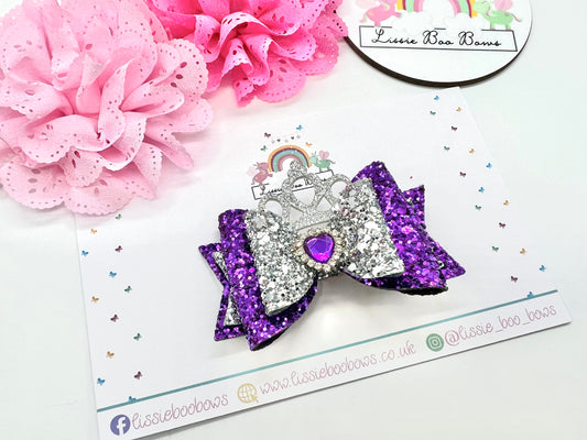 Purple and silver queen/princess hair bow