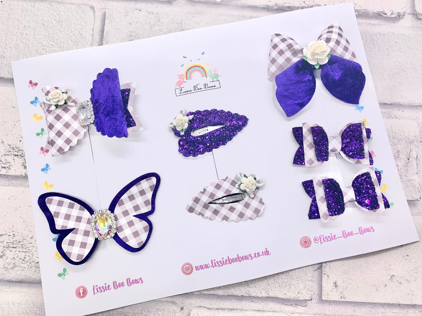 Velvet and Gingham school hair bow set - can also be purchased individually