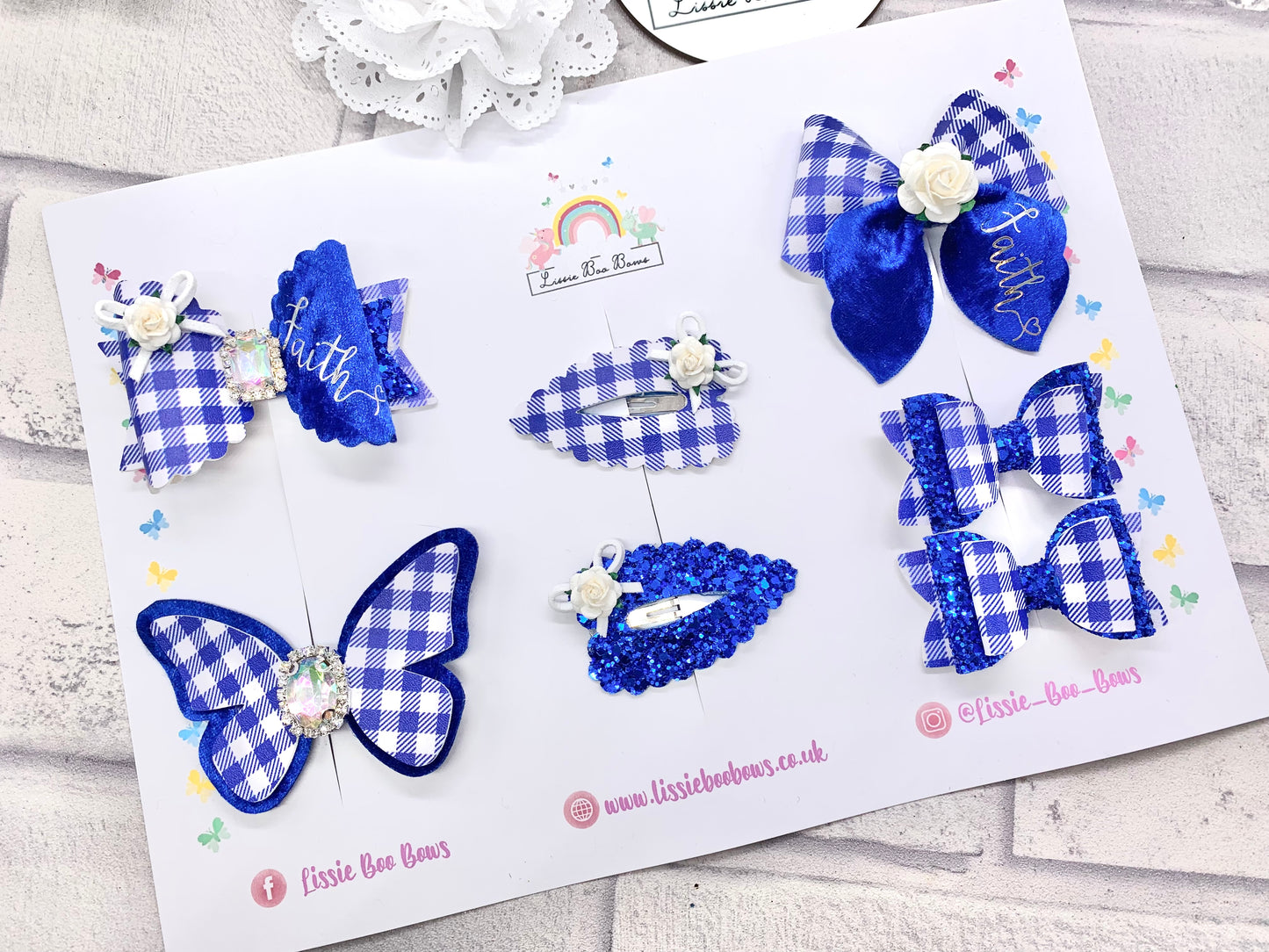 Velvet and Gingham school hair bow set - can also be purchased individually