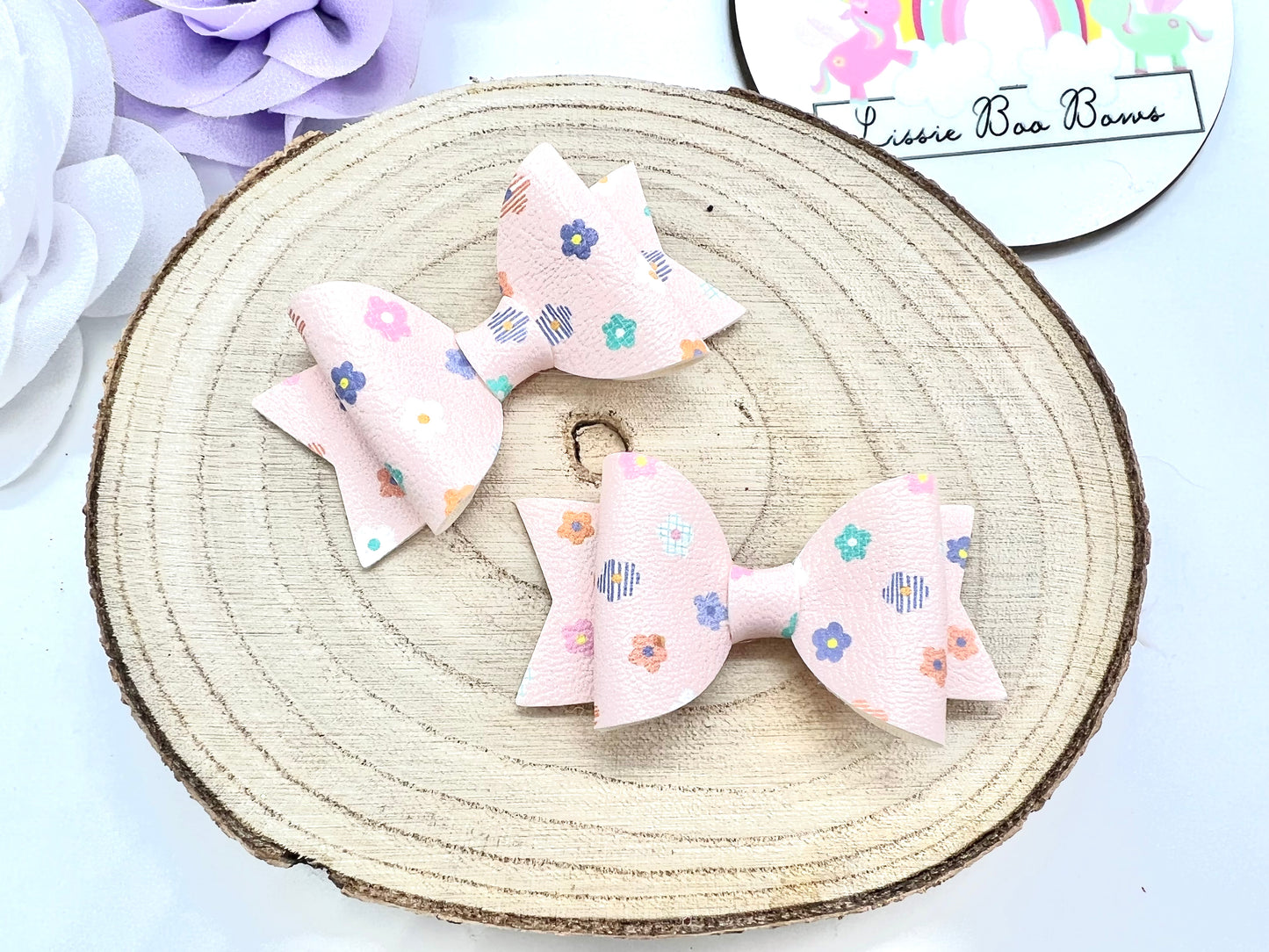 2.5” Pretty floral piggytail bows