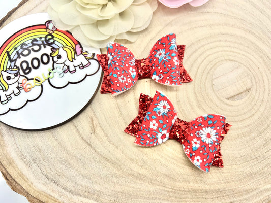 Royal Floral Piggytail bows 2.5”