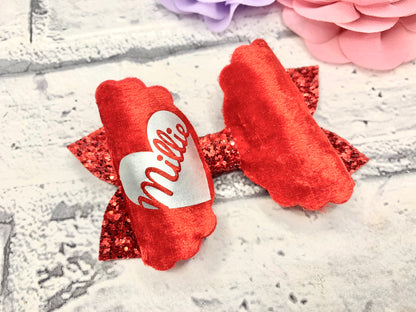 Personalised school velvet bow 4”