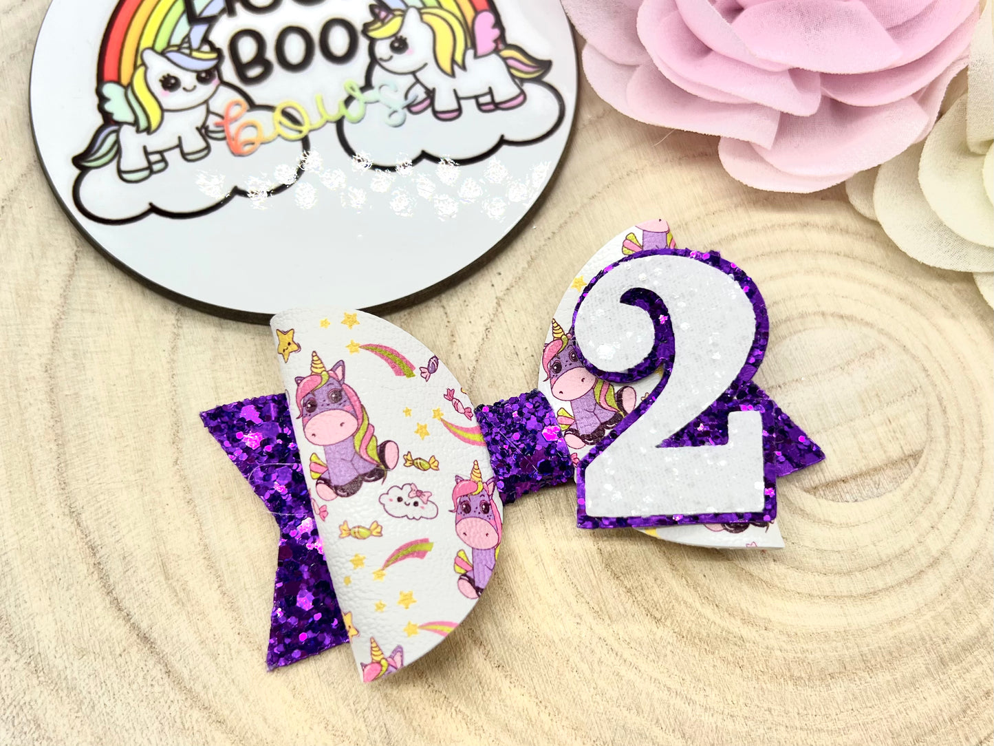 Unicorn Birthday hair bow 3”