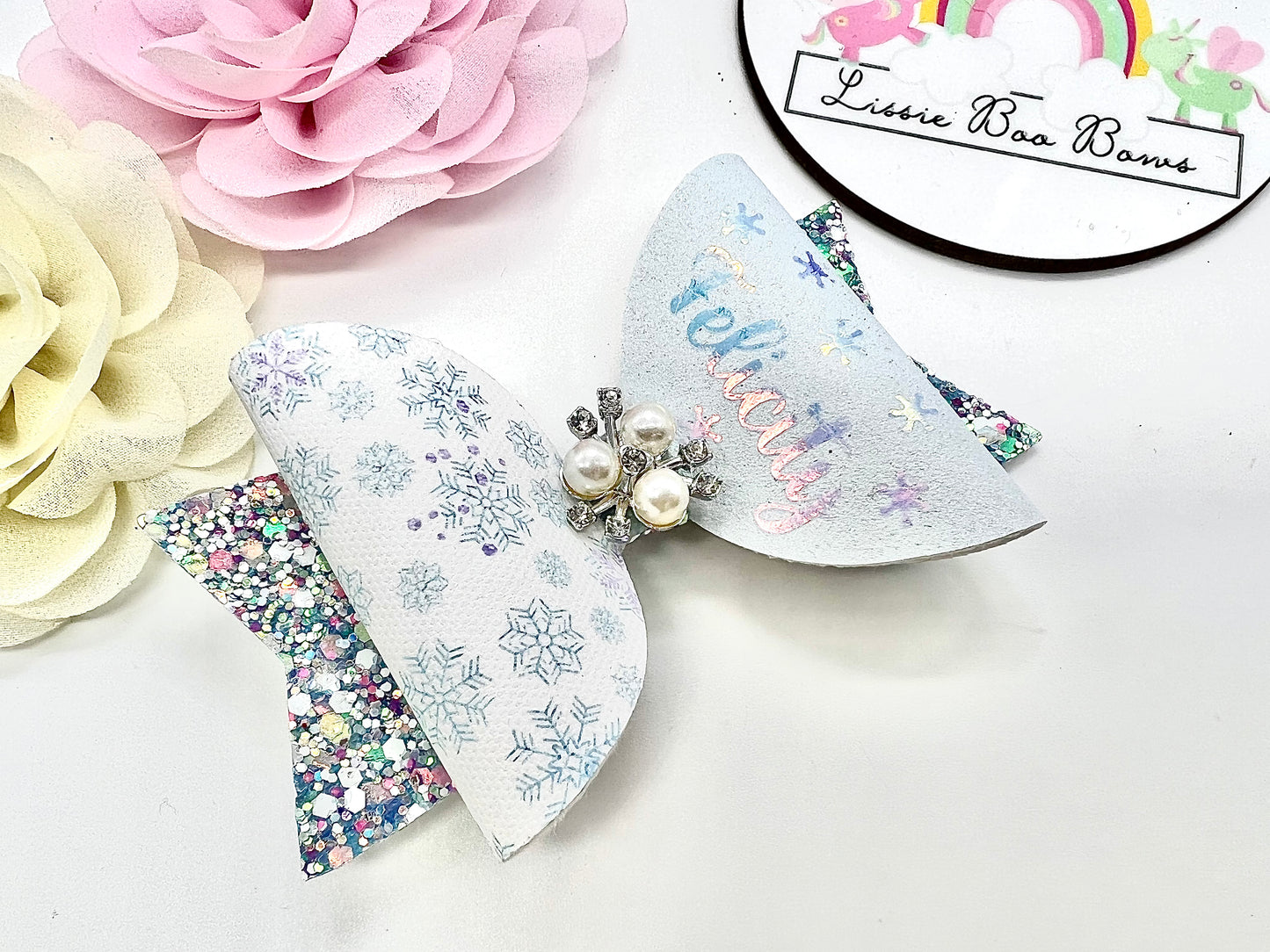 Personalised snowflake hair bow 4”