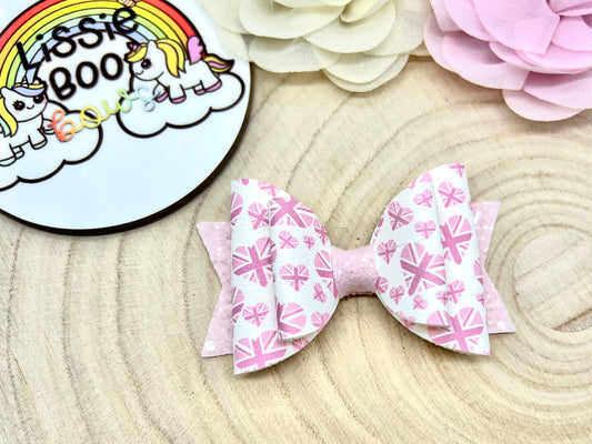 Pink Union Jack hair bow 3.5”